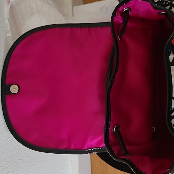 Coach "Daisy" White/Black/Red Floral-Logo Print Fabric Backpack - Picture 13 of 15